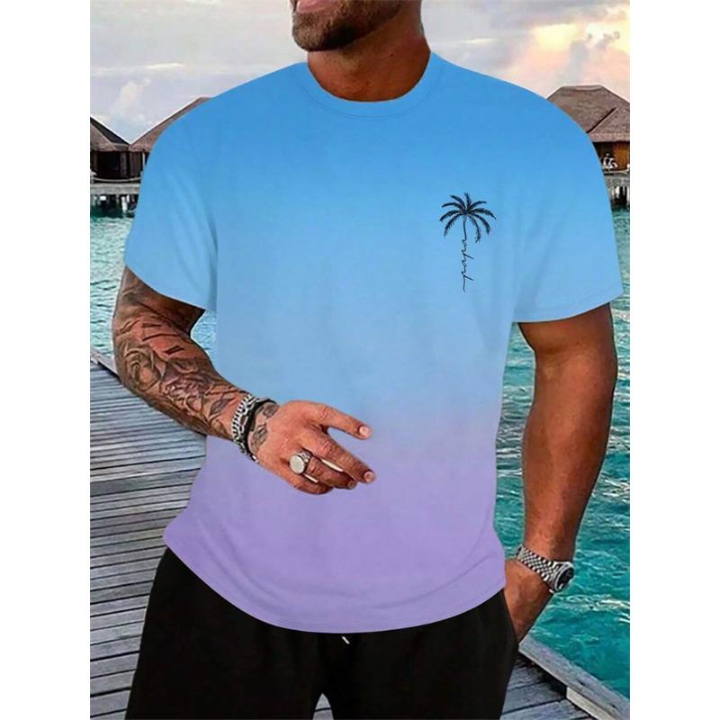 Simple Fashion Coconut Tree Graphic Gradient T Shirts Fashion Summer Short Sleeve 3D Printed T-shirts Casual Oversized Tees Tops