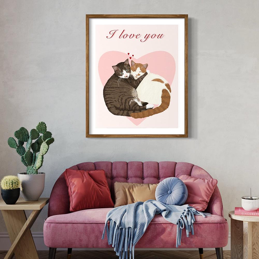 Valentinstag Geschenk Liebhaber Katzen Wandkunst Bilder Poster Drucke für Wohnzimmer Katzenpaar Hochzeitstag Leinwandmalerei