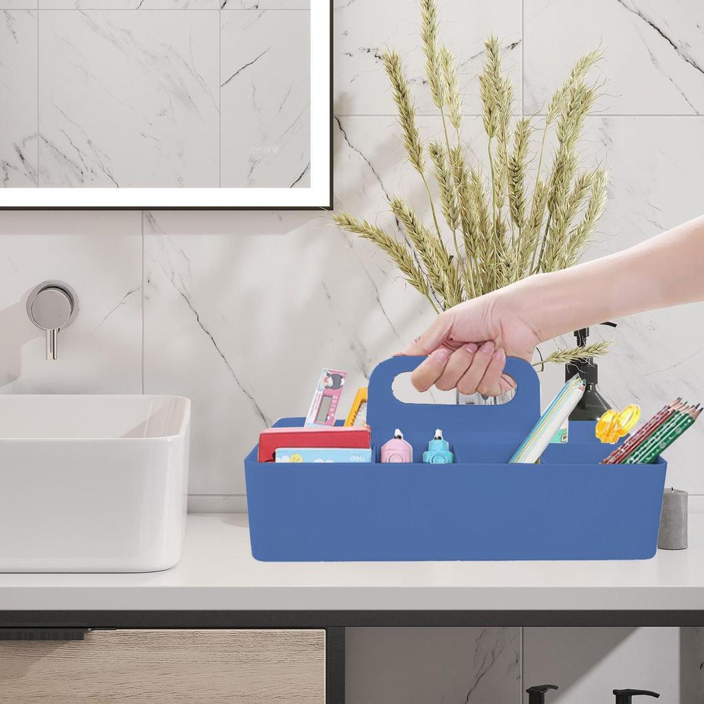 Mehrfach-Fächer-Aufbewahrungsbox mit Griff, Trennwand, Tischkorb, Kunststoff-Aufbewahrungsbox, Organizer für Badezimmer, Schüler, Schulbedarf