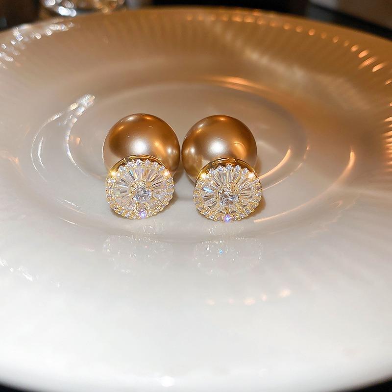 Real Gold Plated 925 Silver Needle Earrings, Natural Freshwater Pearl Flower Drop Earring, Elegant Floral Dangle Stud Earrings For Women Wedding Party
