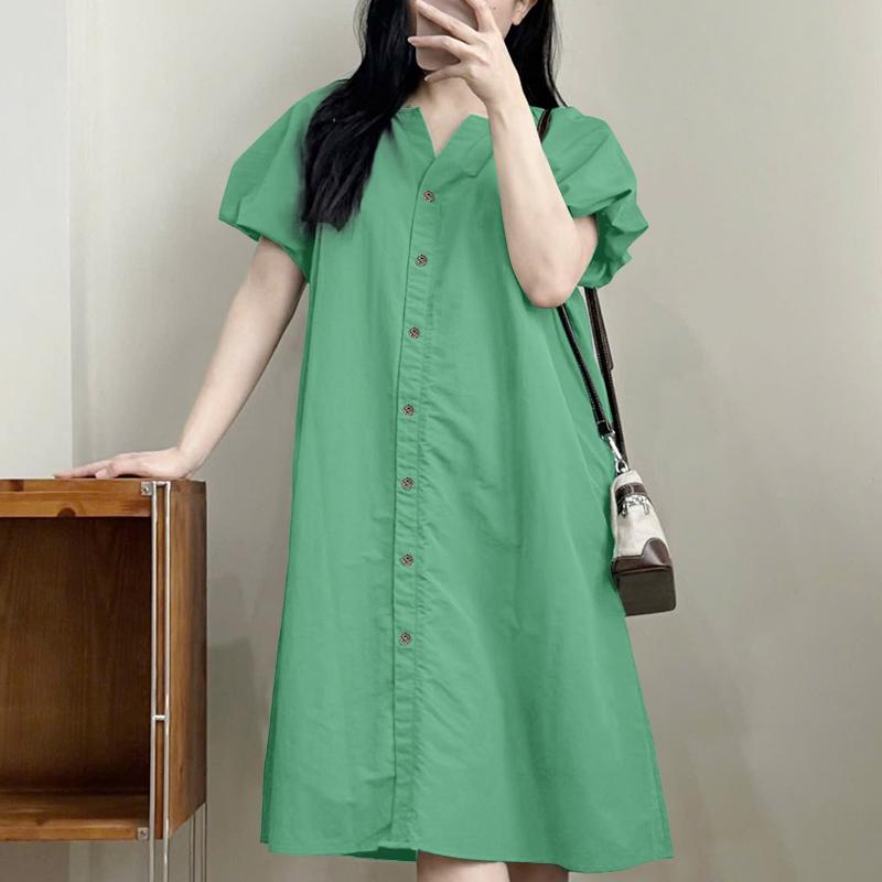 ZANZEA Lässiges Sommerkleid mit Rundhalsausschnitt und kurzen Ärmeln für Damen