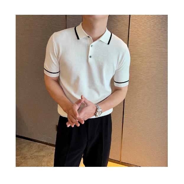 Summer New Fashionable Knitted Men's Polo Shirt, Chic Short Sleeve Slim Fit Casual Turn-Down Collar T-Shirt Trend