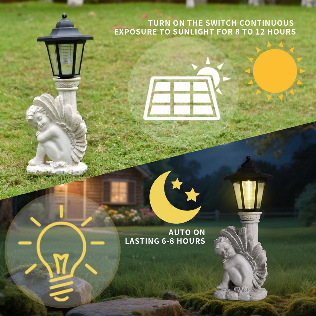 JYL TS/052,Creative Ancient Roman Column Leaning Angel Solar Outdoor Light European Resin Garden Statue Lamp