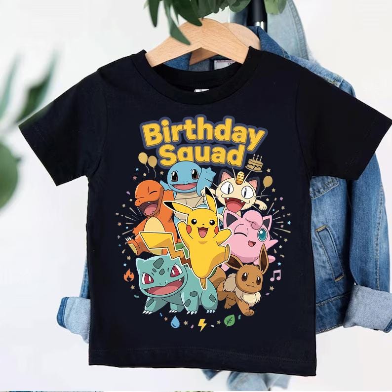Pokemon Birthday Shirt | Cute Birthday Squad Kids Tee | Custom Pikachu Charmander Squirtle Bulbasaur Toddler Tshirt | Anime Party Gift 160
