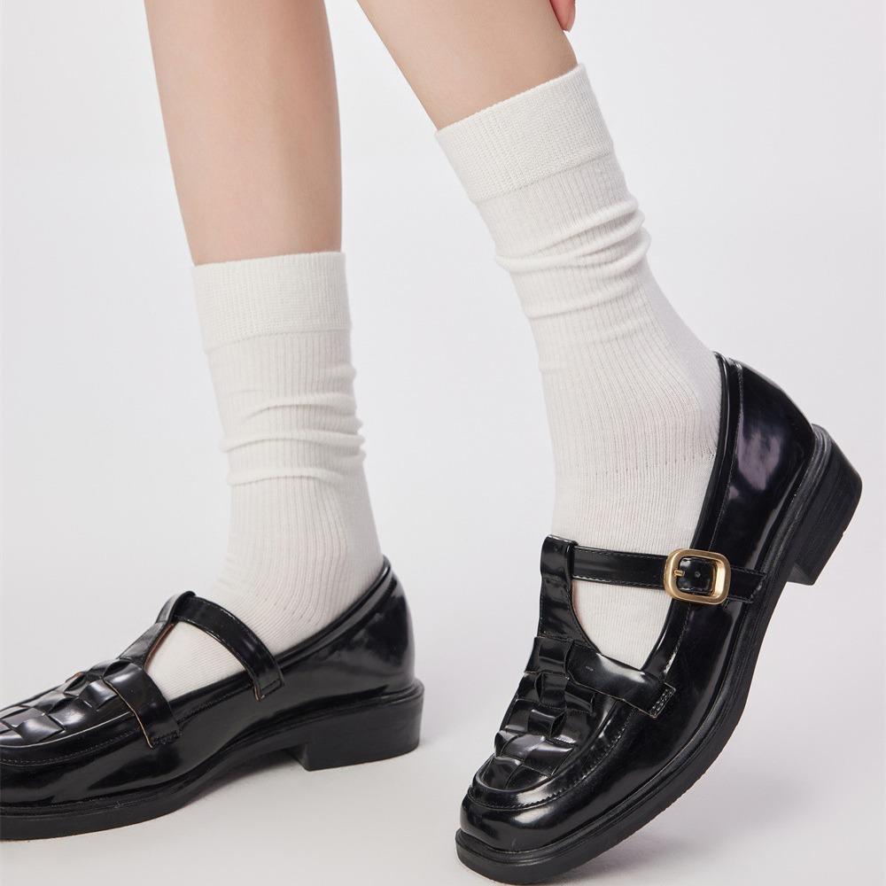 Chaussettes femme en coton peigné désossées, polyvalentes, couleur terre, modèle basique, droites, modèle navetteur, chaussettes tube moyennes empilables pour femme