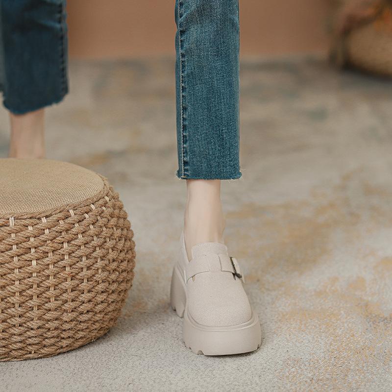 Inner height increase women's spring new retro Maillard soft-soled Boken single shoes all-inclusive platform toast shoes