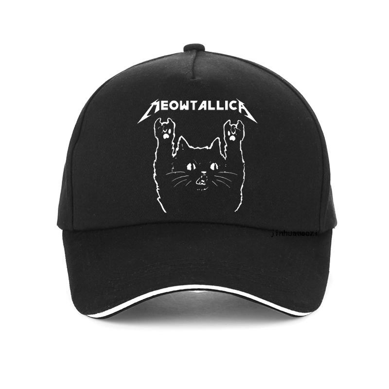 Men'S Meowtallica Rock Music Baseball Cap Funny Cartoon Cat "Master Of Kittens" Print Hip Hop Adjustable Streetwear Cap