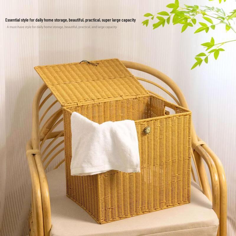 Cesta de Almacenamiento Grande de Plástico con Tejido de Mimbre Ruhan