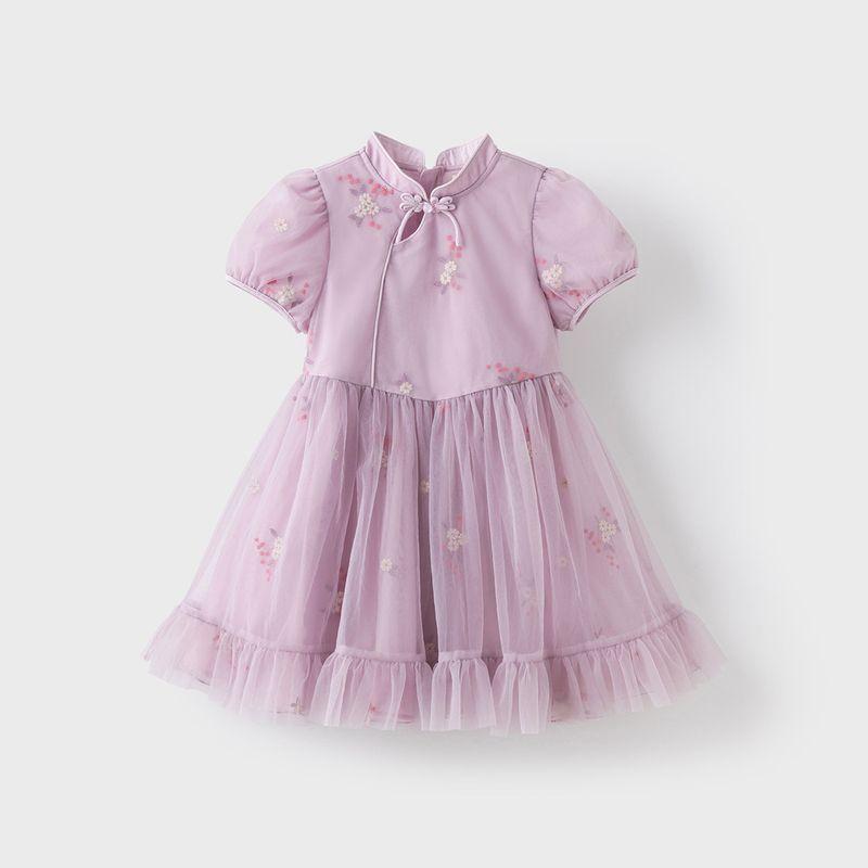 David Bella Girls  Dress Kidsren s Princess Dress Girl s National Style Dress Purple Gauze Dress 2026 Summer New Style Cardamom Purple [Ready Stock] 110