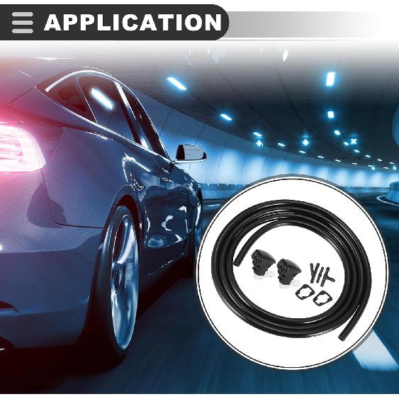 Motoforti Front Windshield Wiper Nozzles Kit, for Dodge Durango 2011-2021, Plastic, with Gaskets 2 Meter Fluid Hose, Black, 6pcs