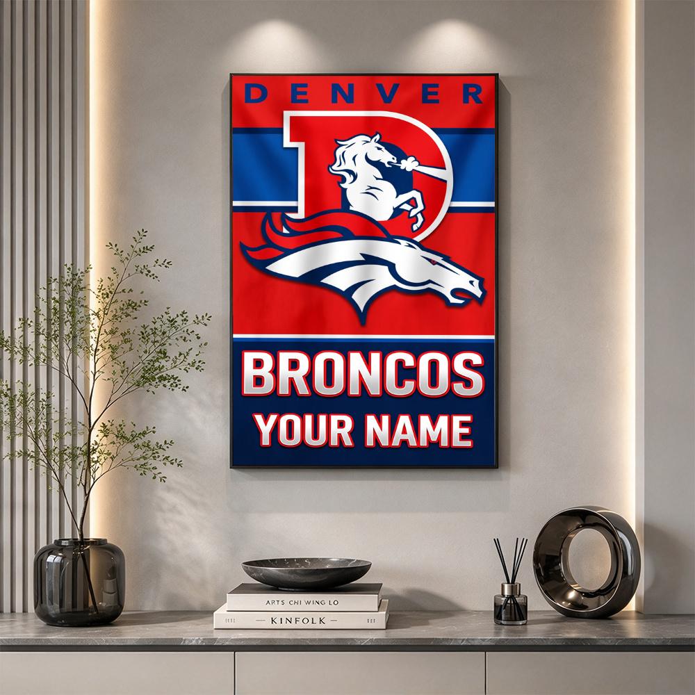 Denver Broncos Logo Personalized Text Diamond Painting Round Diamond Mosaic Rhinestones Diamond Embroidery Craft Kit Wall Decor Without Frame
