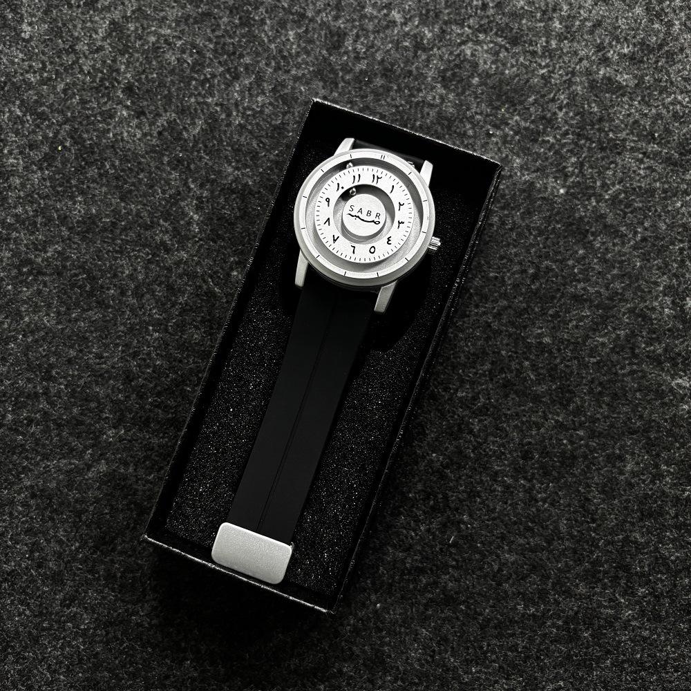 S Abr Arabic Digital Magnetic Bead Pointer with Scale Personalized Mirrorless Magnetic Buckle Strap Quartz Watch
