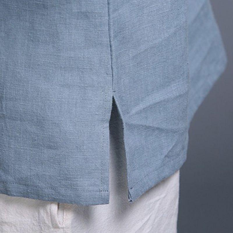 Shirt Mens Loose Long Sleeve V Neck Cotton Linen T Shirts Vintage Tops Blouse