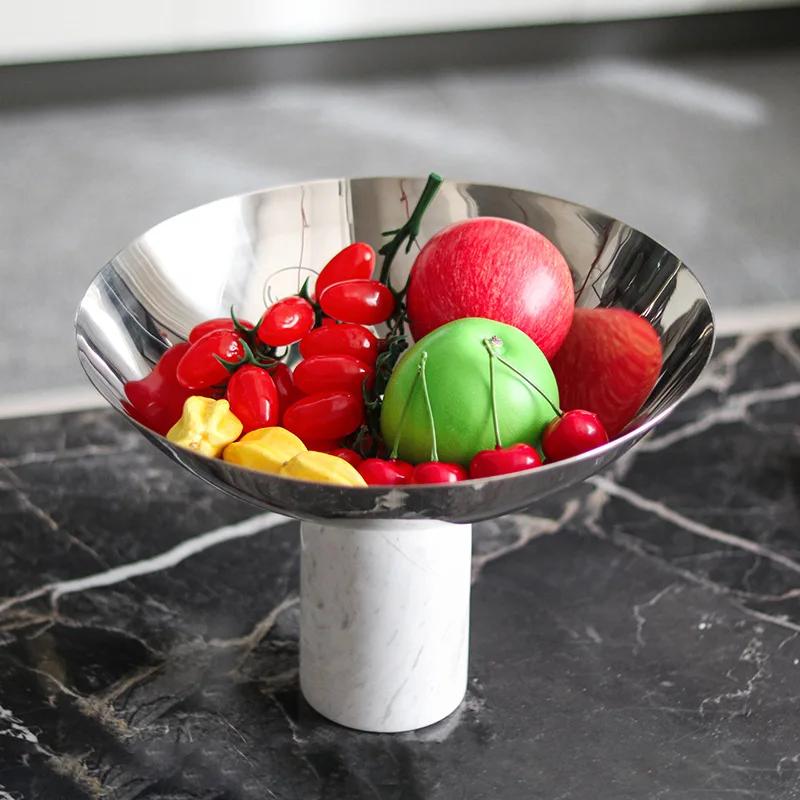 Marble Tray Geometric Cylindrical Fruit Plate Metal Tray Desktop Storage Container Snack Plate Home Decoration Accessories