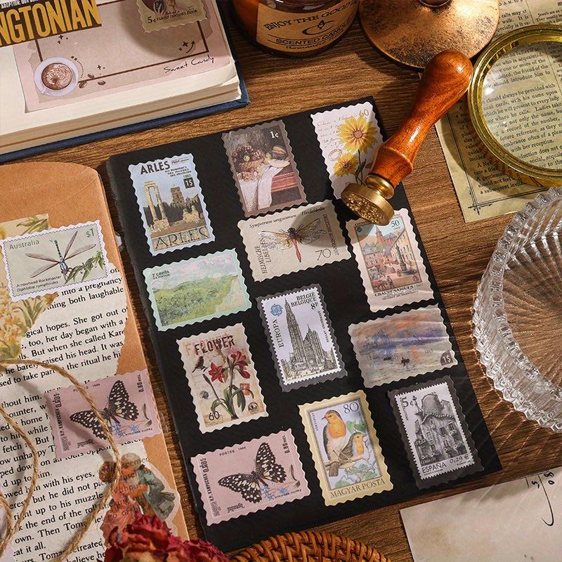 1pack/48pcs Stamps Stickers Retro Literary Decoration Material Diy Handbook Card Collage Landscaping Stickers Self-adhesive Sealing Stickers