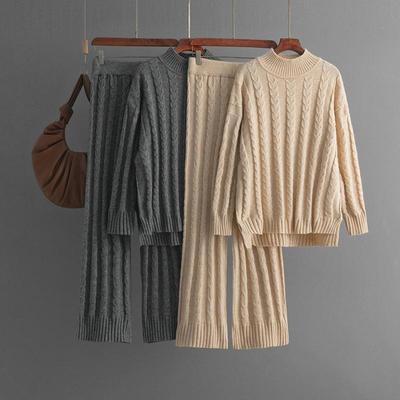 Autunno Inverno Vento Pigro Abito maglione pullover sciolto a collo alto da donna Pantaloni a gamba larga in maglia a maniche lunghe tinta unita da donna