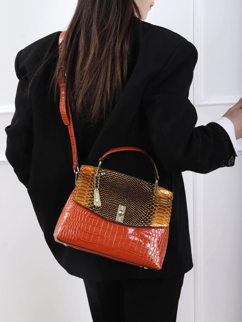 2024 Crocodile Pattern Patent Leather Women's Accordion Shoulder Bag - Fashionable, High-End Design