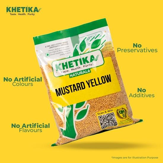 Khetika Naturale Mustard Yellow 200 grams | Whole Sarso Seeds | High in Fiber | Promotes Heart Health | Hygienically Sealed | Preservatives Free