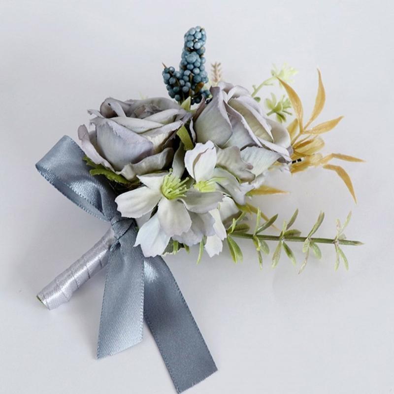 5Pcs Wedding Corsages Boutonniere Prom Boutonniere for Wedding Ceremony Anniversary, Rose Corsages for Bride and Groom,