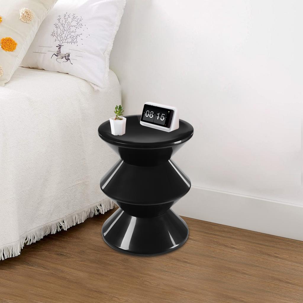 3-Tier Plastic Side Table - Black Round Modern End Table for Living Room, Sofa, Stool, Decor - Holds 220 Lbs, 14.2 Inch Diameter