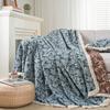 Sofa Towel Anti-cat Scratch Jacquard Blue Flower and Grass Retro Tassel Thick Sofa Blanket