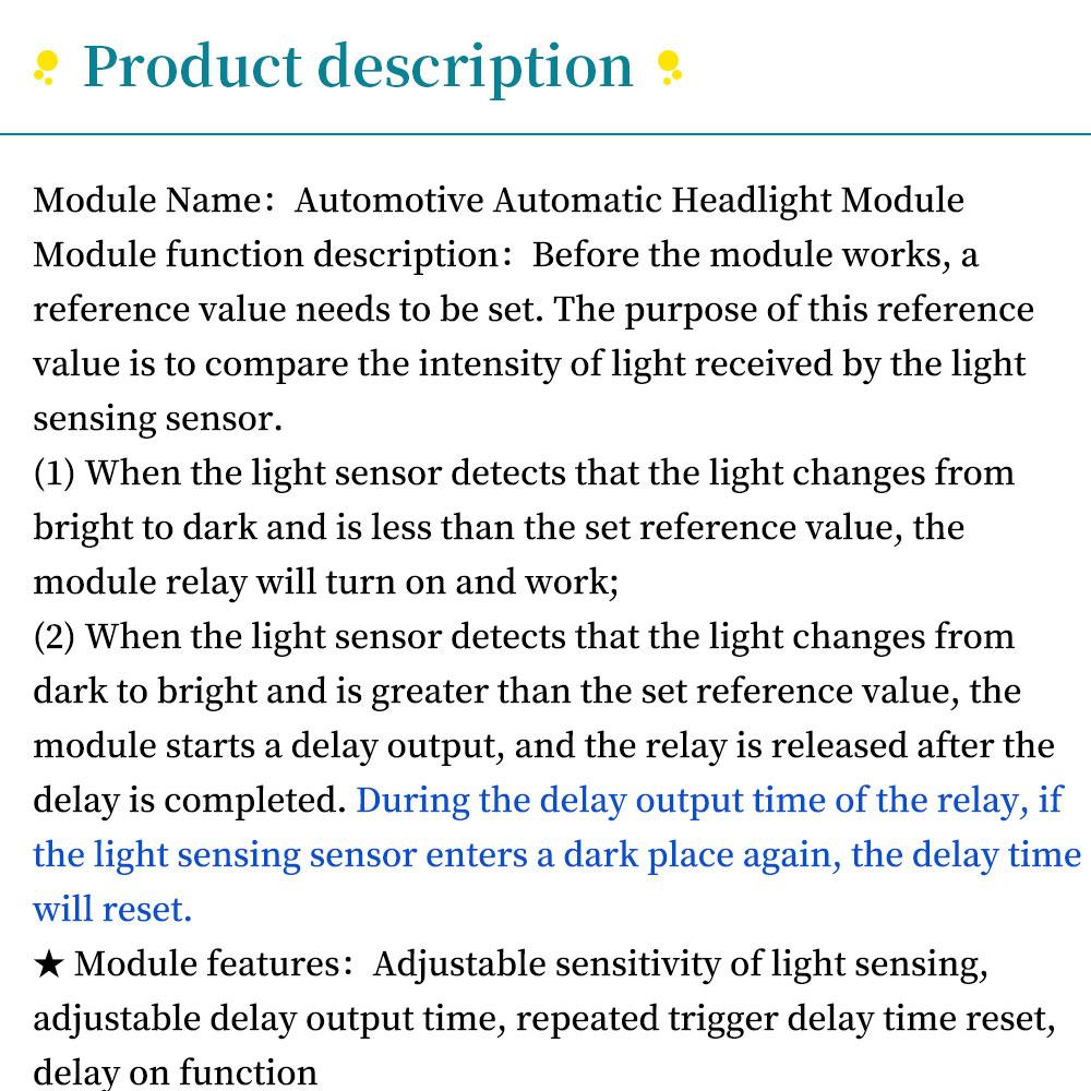 [Automatic Sensor Headlights] Light Control Module, Auto Headlight Module, Automatic Switch, Delay Start DC12V
