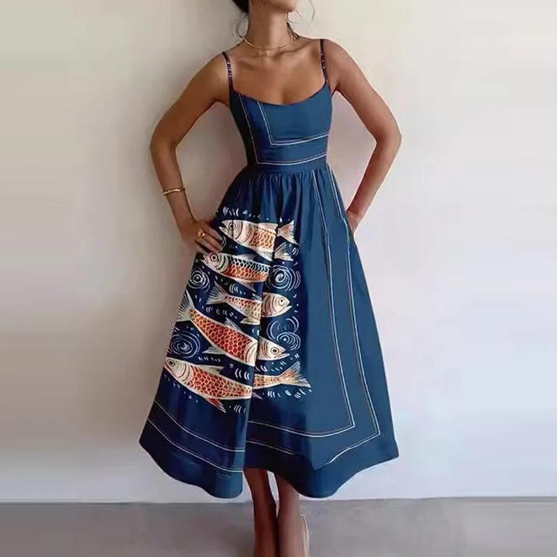 Women's Clothing, New Spring Models In Europe and the United States, Gentle Wind Solid Color Waist Pendulum Thin Suspender Dress