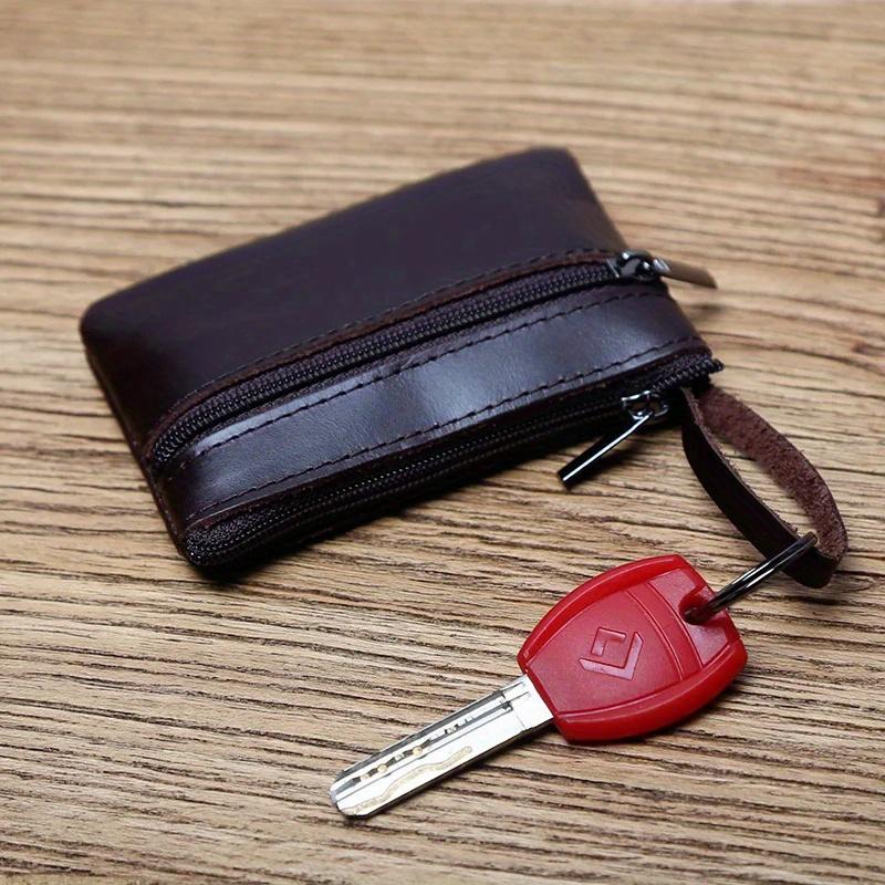 1Pc Mini Keychain Bag, Made from Premium Cowhide Leather, Zippered Wallet, Classic Card Holder Short Wallet for Men and Women.