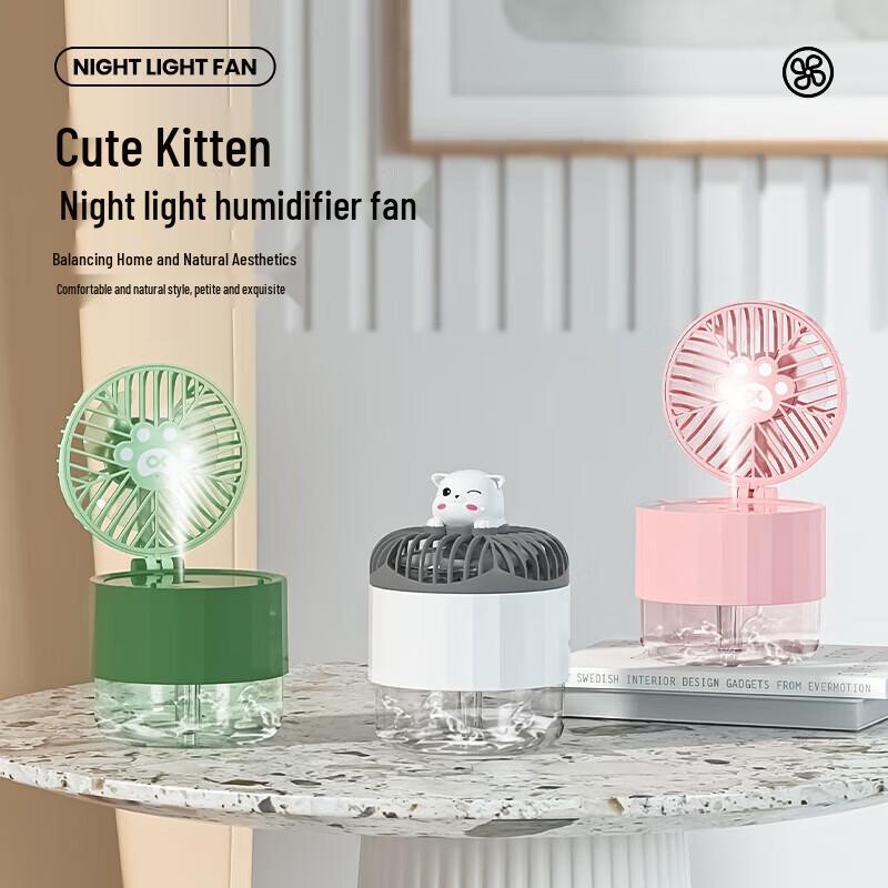 GEERSINUO Cute Cat Night Light Humidifier Fan