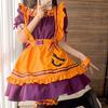 RPFLQ Halloween maid outfit orange bat cosplay costume ladies apron headband cute adult one-piece 7-piece set knee-high socks