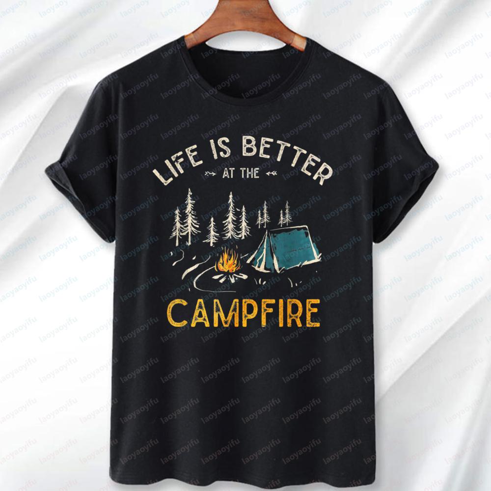 Life Is Better At The Campfire Tshirt Vintage Camping Campfire Graphic Tee Trend Outdoors Breathable Quick Drying Men s Clothing S разноцветный