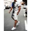 3D Wolf Print Blue Base Summer Men Short Sleeve Suit Short Sleeve Shorts 2 Pieces Casual Fashion Street Clothing