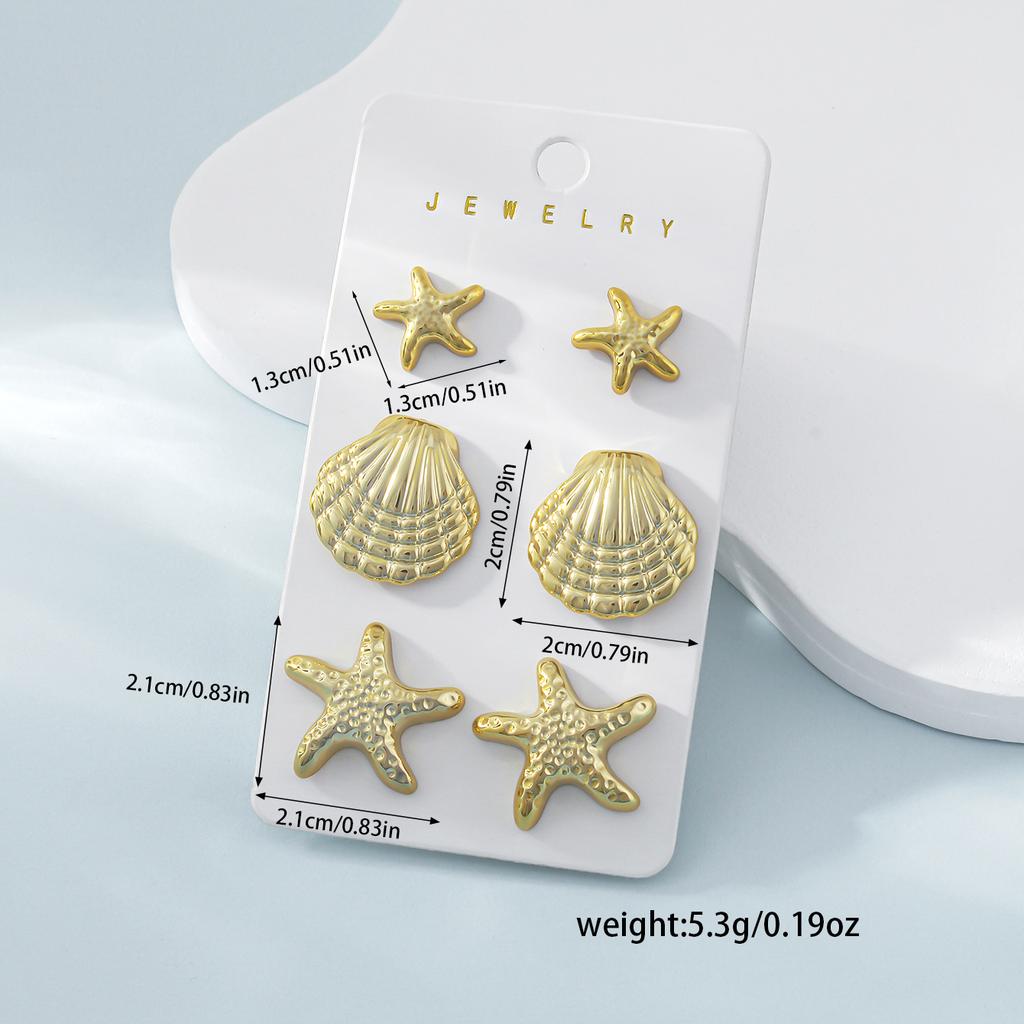 6Pcs Exquisite Starfish Shell Stud Earrings Fashionable CCB Earring Set Women's Summer Beach Party Jewelry Gifts