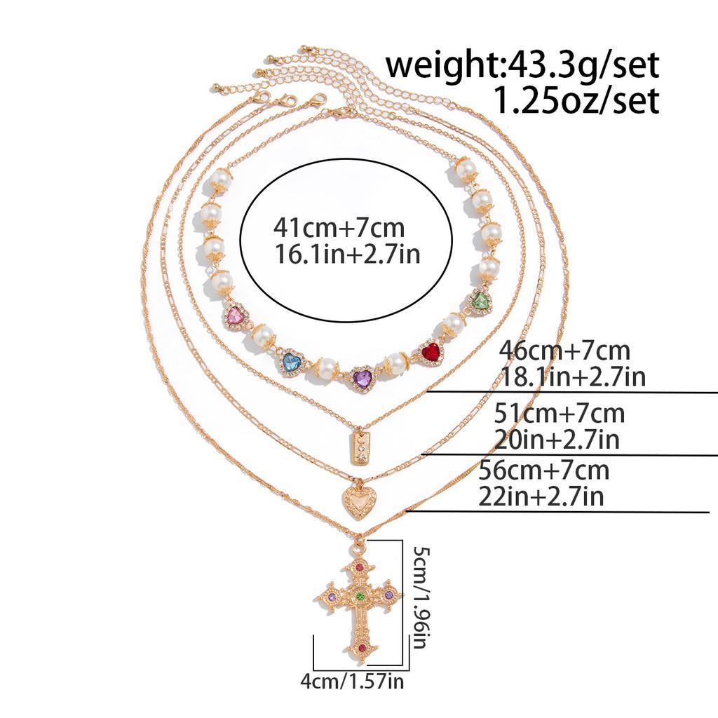 Sweet Cool Style Cross Alloy Pendant Chain Diamonds Pearls Beads Tassel Necklace