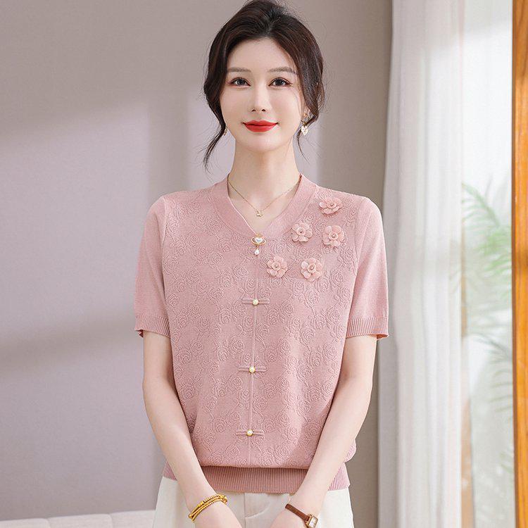 

Stylish Short-Sleeved T-Shirt for Mature Women 2XL (115-140 lbs) розовый