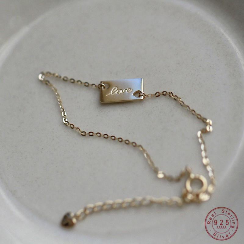 925 Sterling Silver Plated 14K Gold Simple Letter LOVE Bracelet for Women Girlfriend Valentine's Day Jewelry Gift
