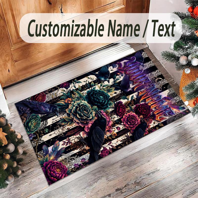 Gothic Theme Crystal Velvet Floor Rug Personalized Custom Name Text Warm Carpet Home Decoration