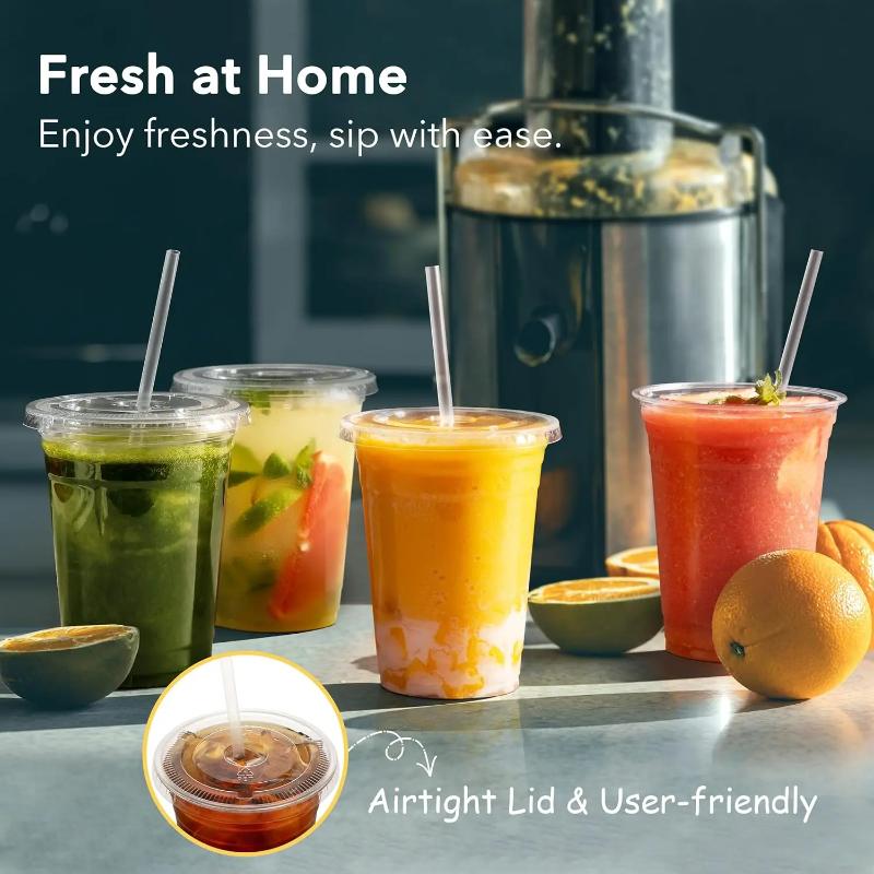 50pcs/Sets 12/16OZ Plastic Cups With Lids Disposable Cups For Iced Coffee Smoothie Milkshake Cold Drinks Birthday Party Supplies