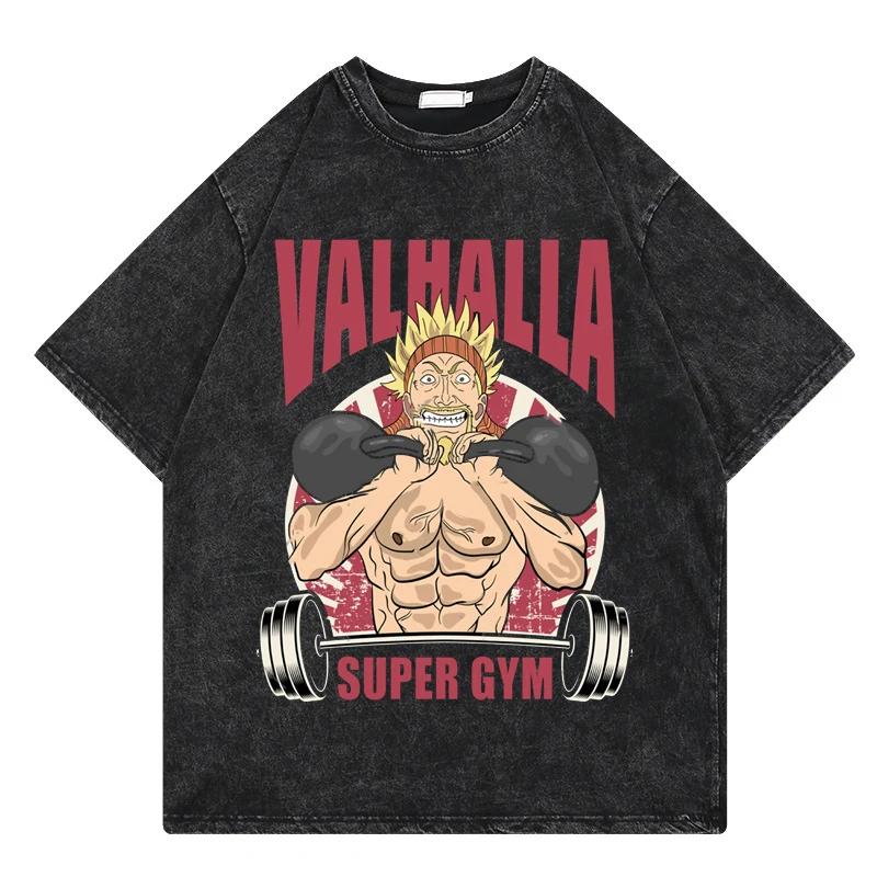 Vinland Saga Anime Vintage Washed Tshirt Graphic Print Hip Hop Streetwear Loose Y2k Summer Short Sleeve Cotton Top