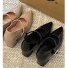 Not Tired Feet! Thick Heel Pointed Tip 2025 Autumn New Nude High Heels Light Mouth Casual Mary Jane Shoes Single Shoes Women