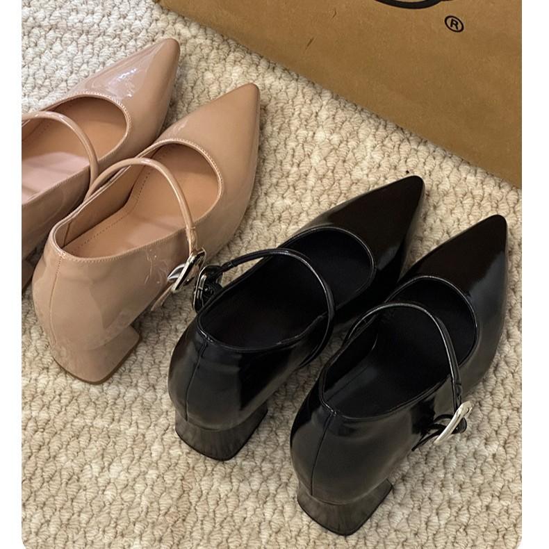 Not tired feet! Thick heel pointed tip 2025 autumn new nude high heels light mouth casual Mary Jane shoes single shoes women