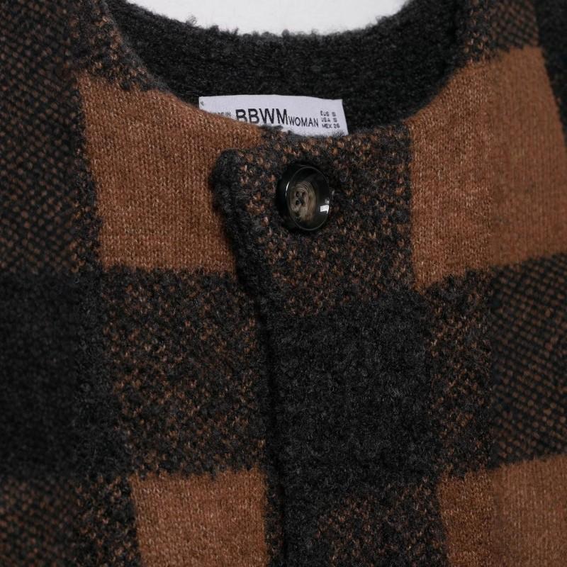 Womens Oversized Plaid Knit Coat Winter 2025 Round Neck Casual Elegant Cardigan Sweater