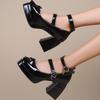 Fashion Women Gothic Lolita Mary Jane Pumps Black Chunky High Heel Platform Shoes Female Punk Heart Buckle Cosplay Shoes