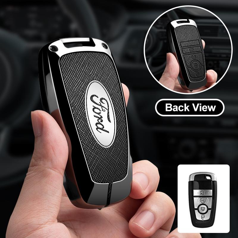 Styling Car Zinc Alloy Leather Remote Key Case For Ford Mustang 2017 Edge F250 2018 Fusion/New Mondeo/Expedition Accessories