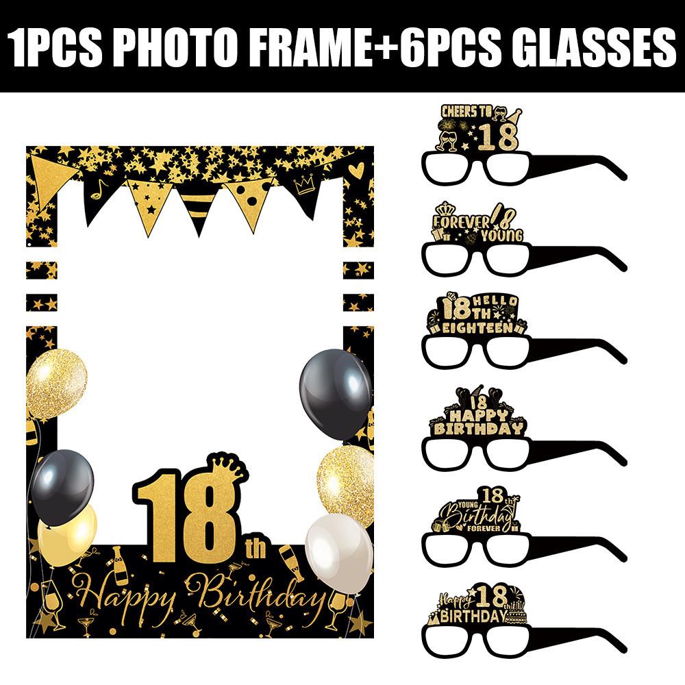 18 To 80 Years Old Birthday Black Gold Paper Glasses Photo Frame Decor Props