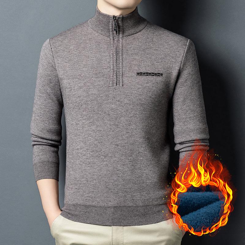 Men's Middle-Aged Casual Zipper Stand Collar Thickened Plus Velvet Base Layer Sweater - 2025 Autumn/Winter Collection