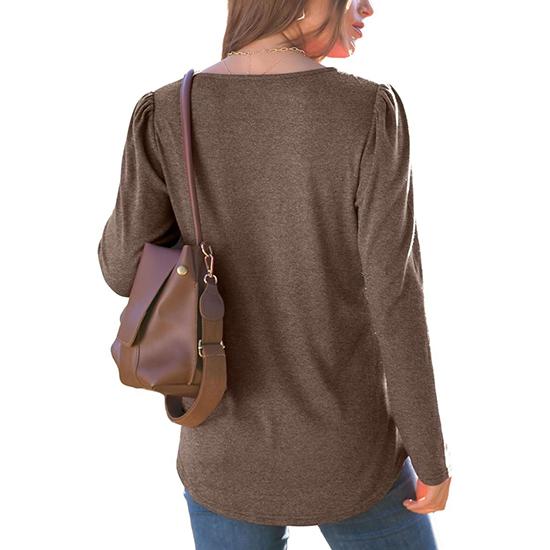 Spring and Autumn Striped Solid Color Round Neck Long Sleeve Casual T-shirt Fashion Women's Top