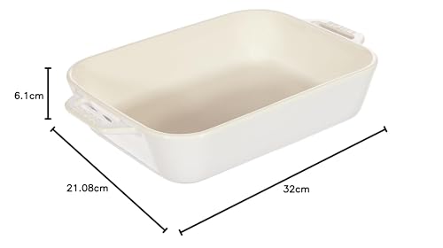 Staub Rectangular Dish, Ivory, 27 x 20 cm, Ceramic Gratin Dish, Oven and Microwave Safe [Official Japanese Product] Dish 40511-883