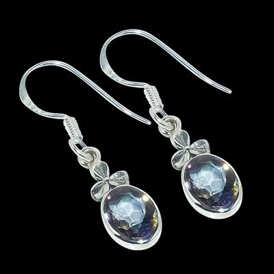 Naturalny Mistyczny Topaz Kamień Szlachetny 925 Srebro Próby Prezent Kolczyk 1,25" v2D42