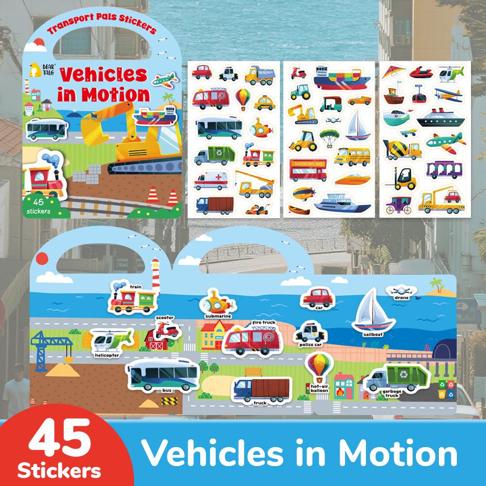 Reusable Sticker Collection Book for Kids Toddlers Dinosaurs Vehicles Funny Animal Cartoon Busy Sticker Toy Gift for Boys Girls